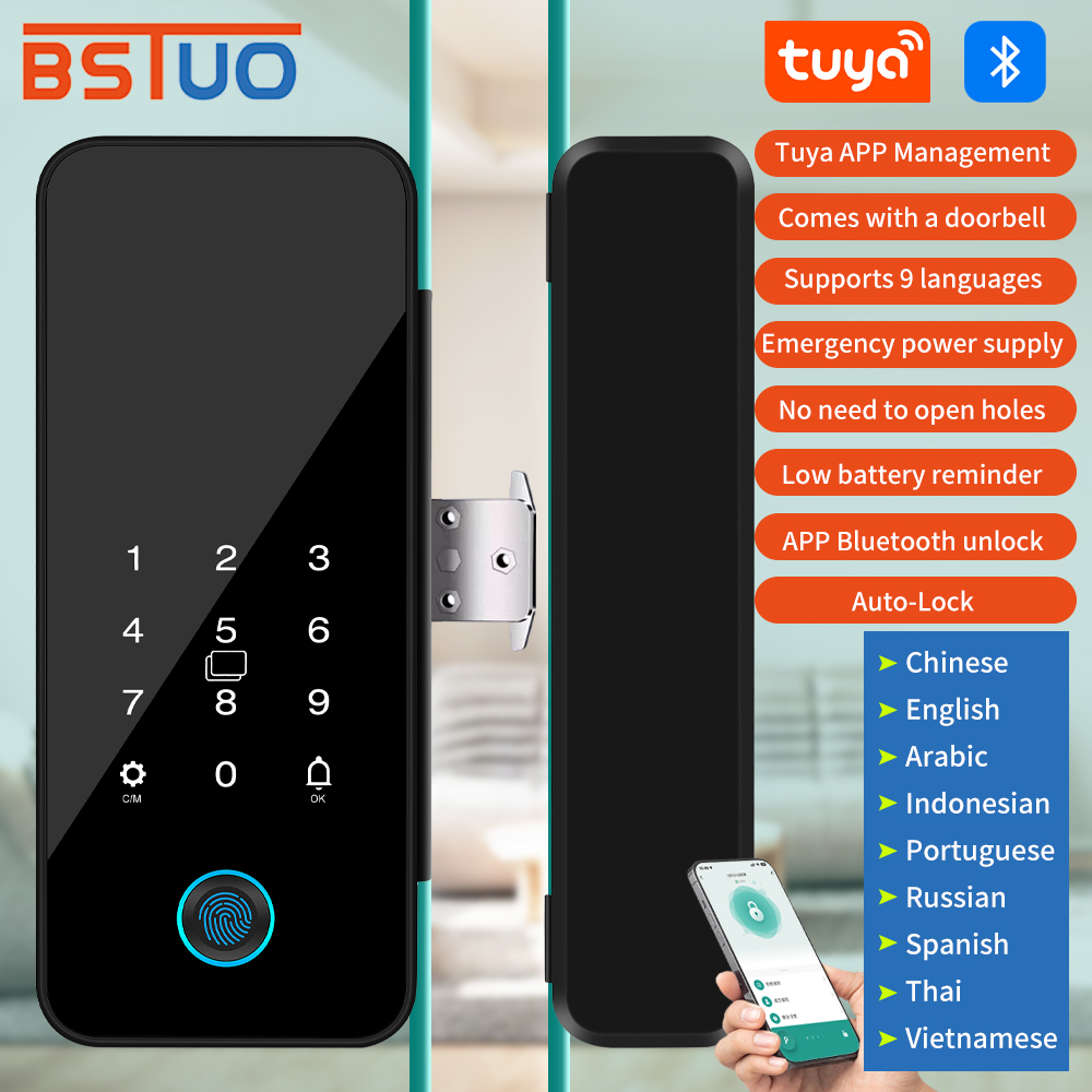 Glass Door Hinge - 多機能スマートガラスドアロック電子デジタル生体認証指紋Tuyaアプリキー電動スマートライフデジタルドアロック