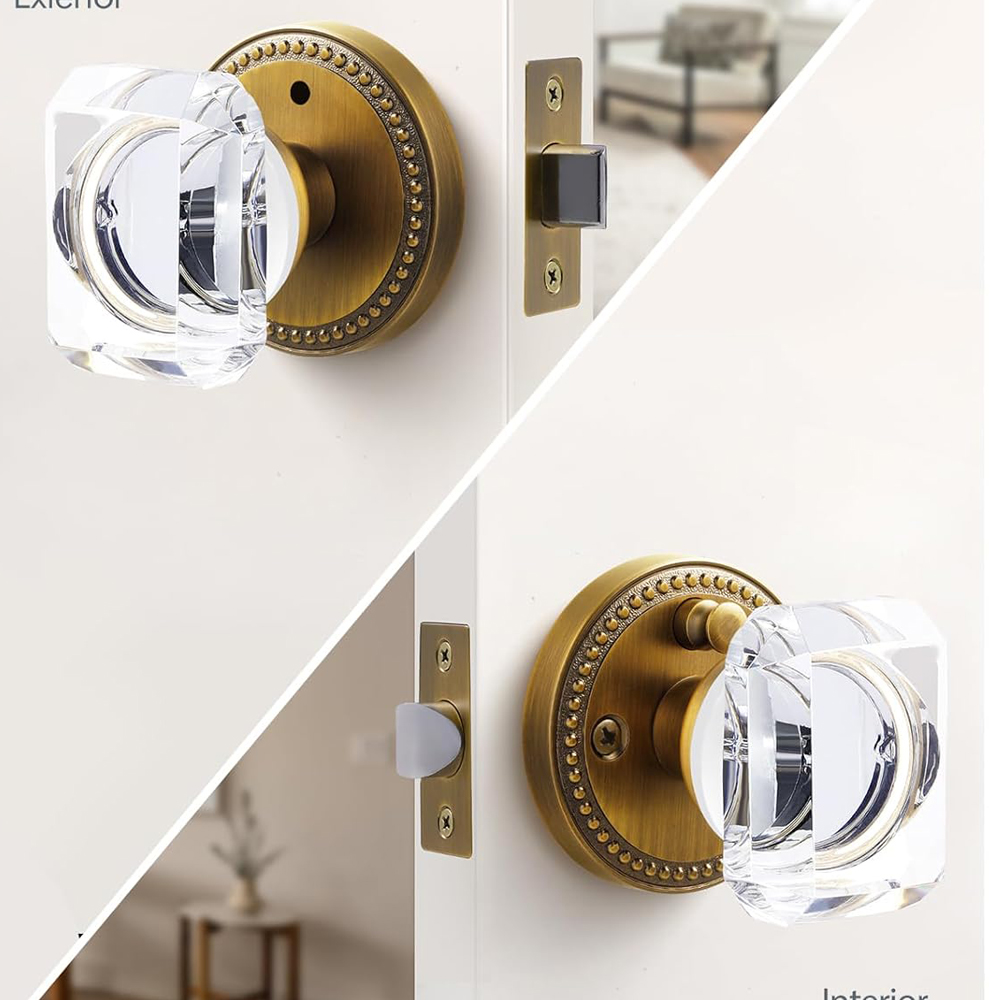 Glass Door Hinge - ブラッシュドクリスタル製ドアハンドル、プライベートベッドルームとバスルーム、スクエアガラスドアハンドル、シルバーブラス、キーレス
